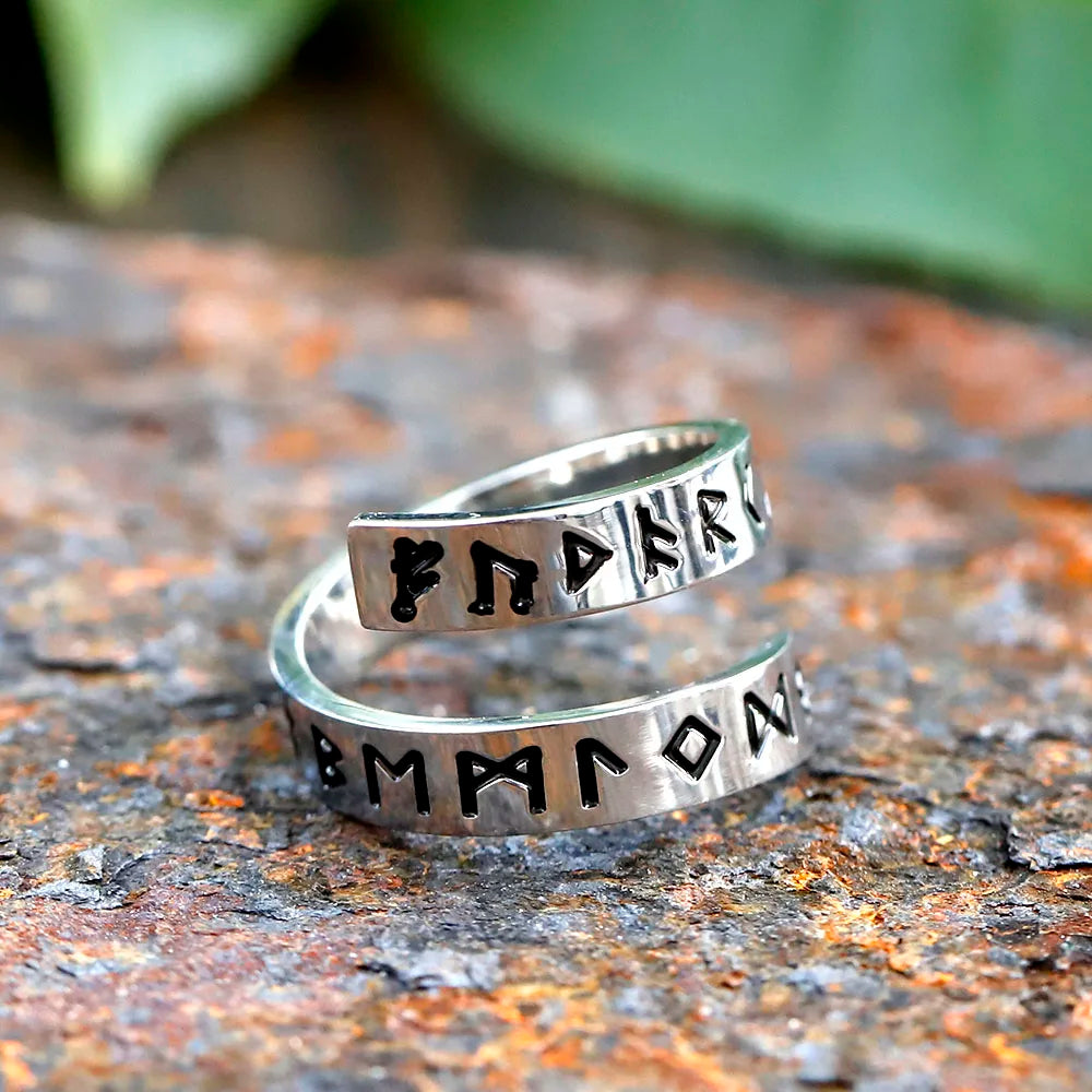 316L stainless steel Viking ring with Nordic rune engravings