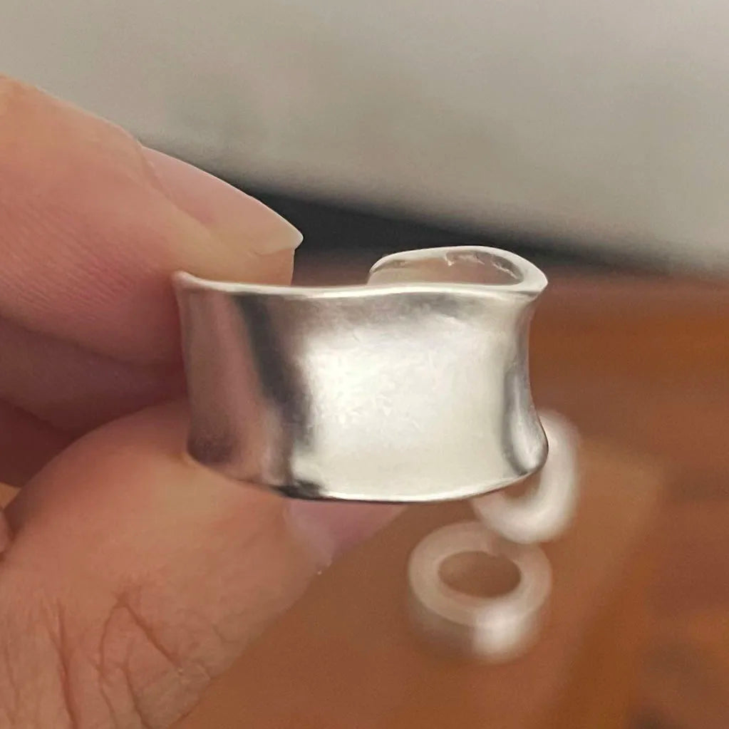 925 Sterling Silver Adjustable Cocktail Ring – Irregular Minimalist Design for Women