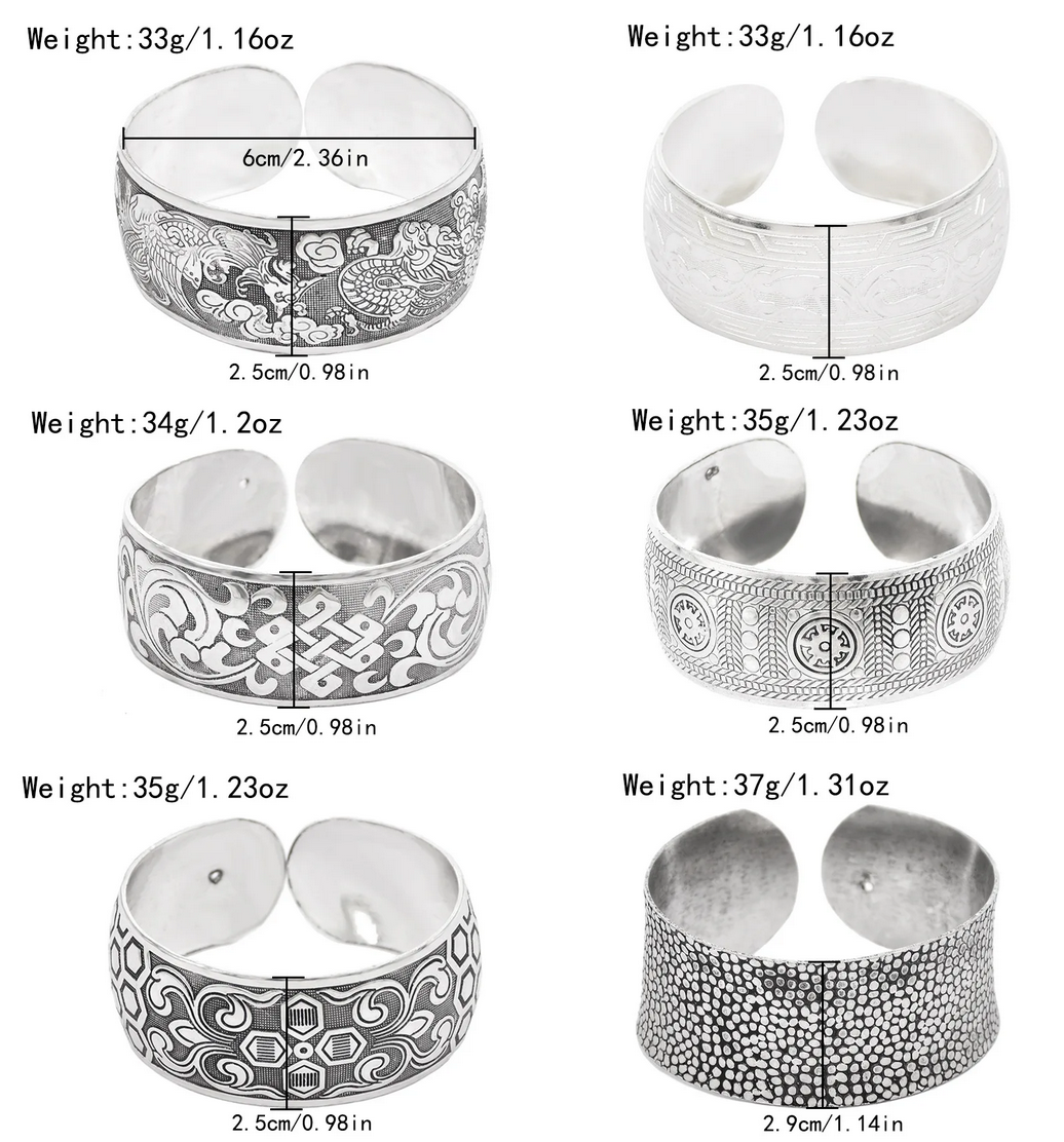 Vintage Floral Tibetan Silver Cuff Bracelet – Adjustable Metal Alloy Bangle for Women