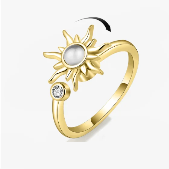Stainless Steel Spinner Ring – Anti-Stress Sun & Sunflower Design