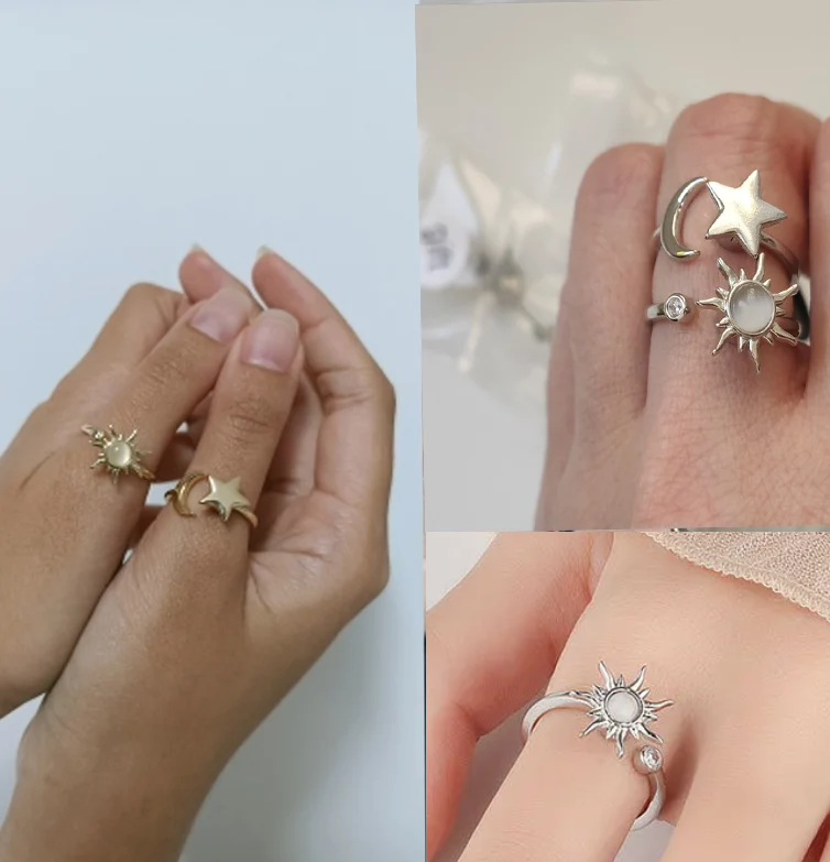 Stainless Steel Spinner Ring – Anti-Stress Sun & Sunflower Design