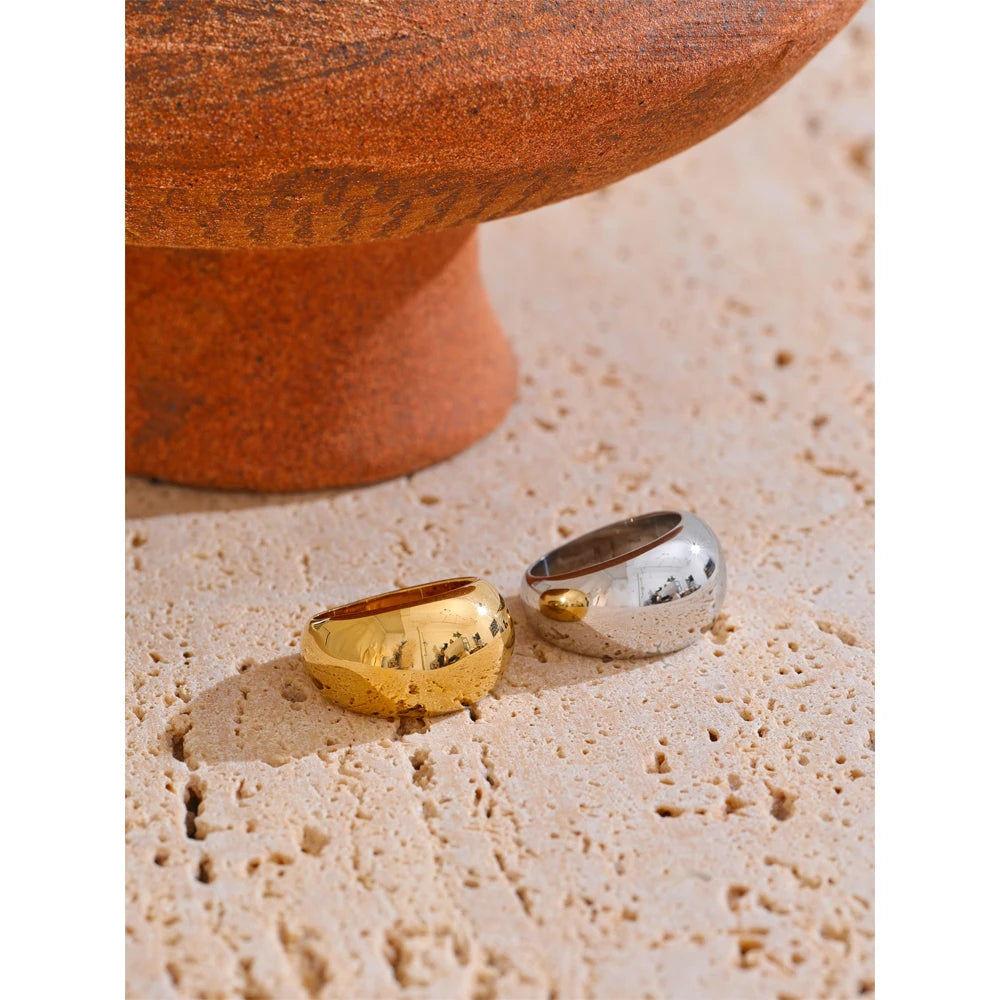 Stainless Steel Dome Statement Ring – Silver & Gold Finish