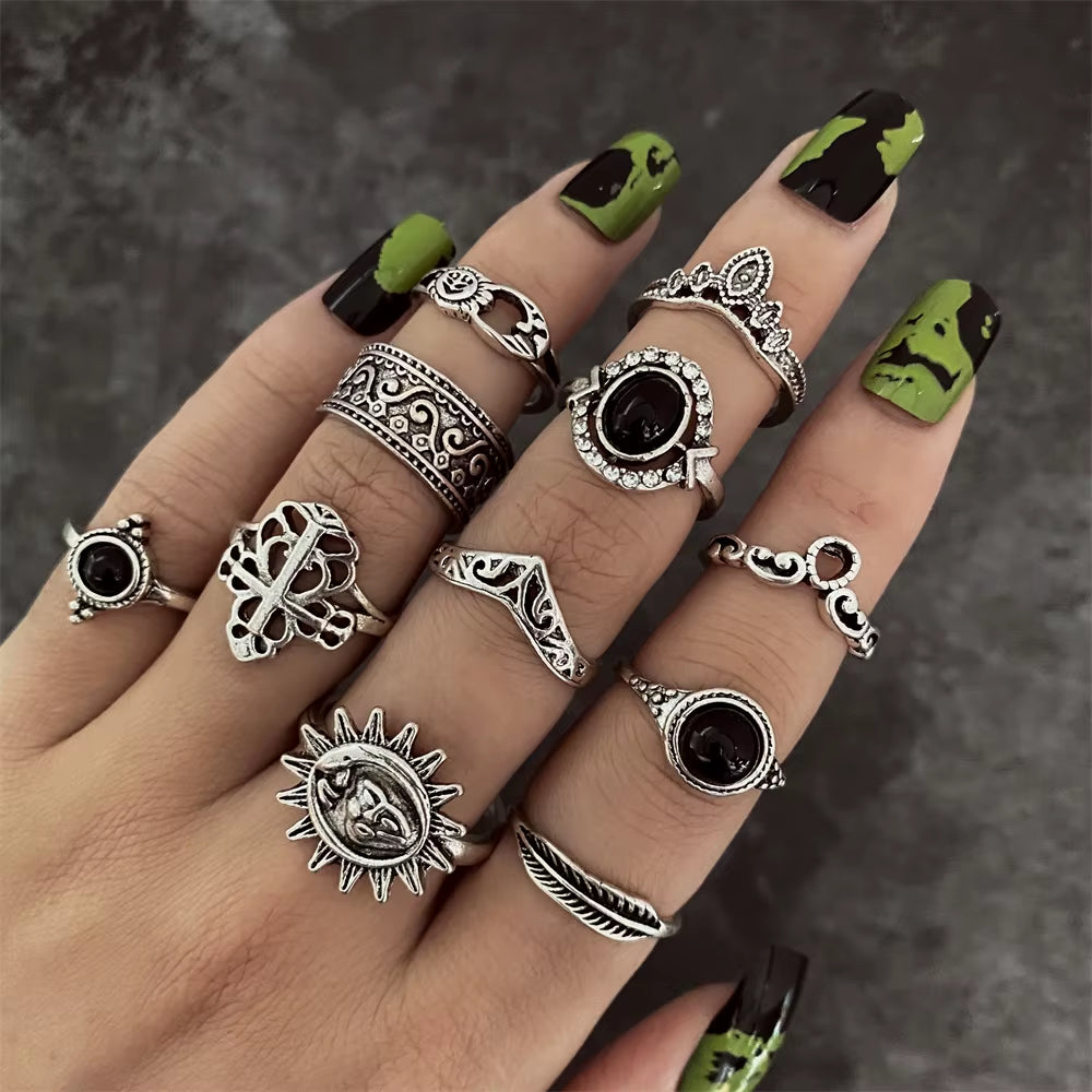 Vintage Punk Alloy Ring Sets for Women & Men – Unique Boho & Gothic Designs