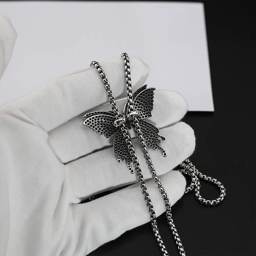 Silver-Plated Butterfly Pendant Necklace – Unisex Adjustable Link Chain