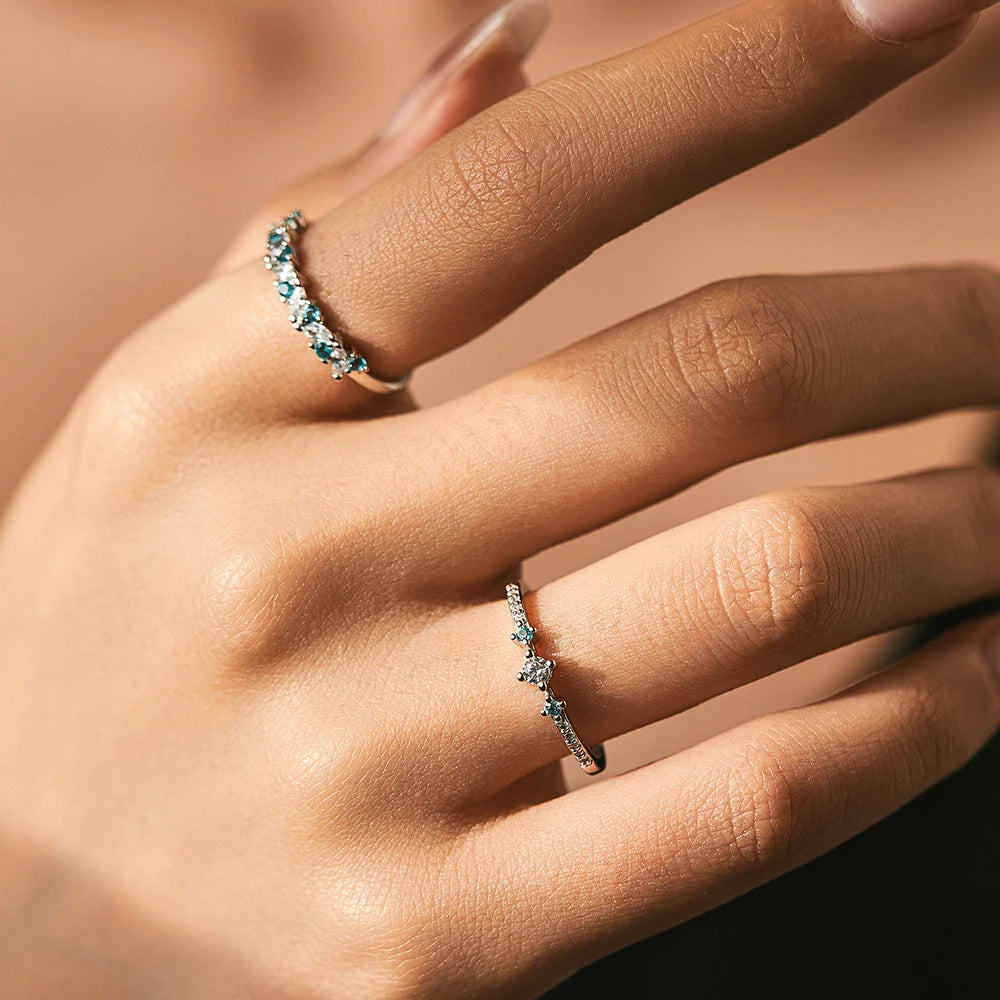 925 Sterling Silver Wedding Band Set – Romantic Blue & White Zircon Rings