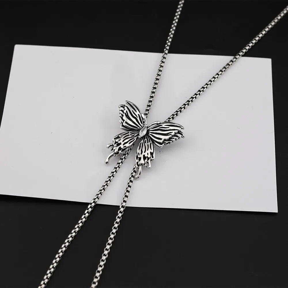 Silver-Plated Butterfly Pendant Necklace – Unisex Adjustable Link Chain