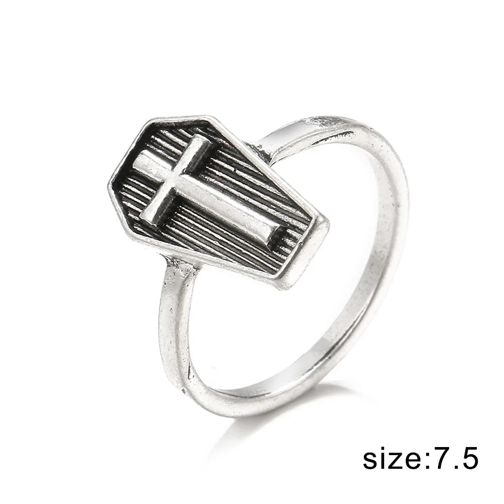 Vintage Gothic Alloy Ring Set – Snake, Butterfly, Heart, Skull & Gemstone Designs – Unisex Adjustable Rings (9 pcs)