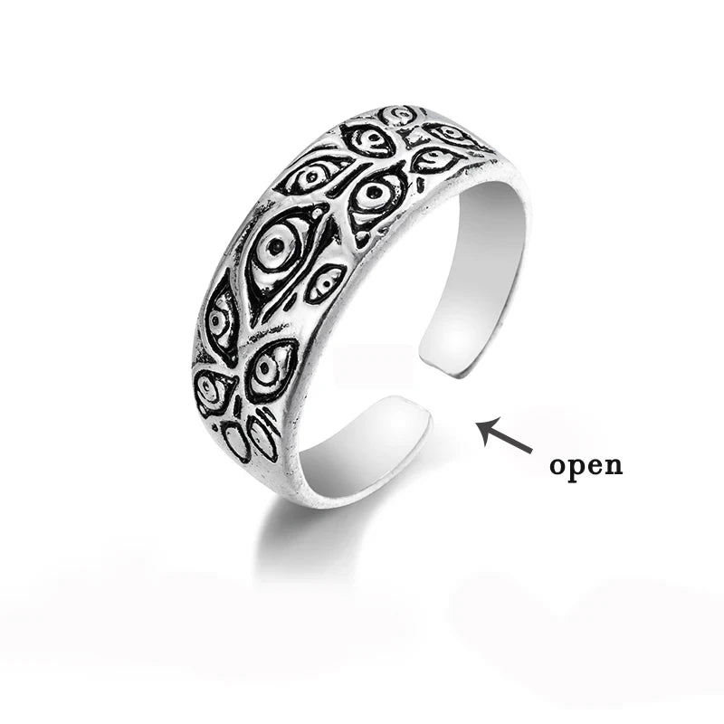 Vintage Gothic Alloy Ring Set – Snake, Butterfly, Heart, Skull & Gemstone Designs – Unisex Adjustable Rings (9 pcs)