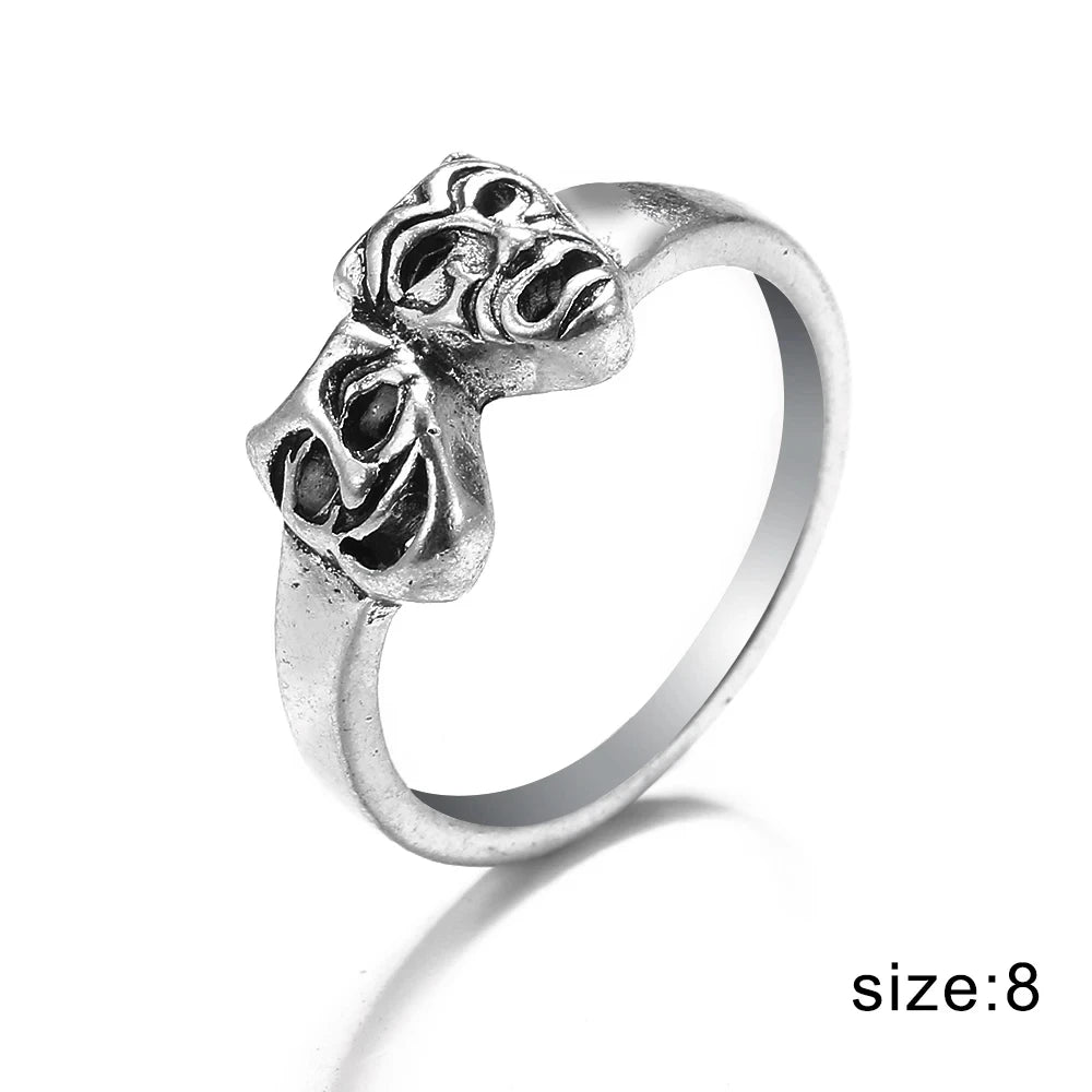 Vintage Gothic Alloy Ring Set – Snake, Butterfly, Heart, Skull & Gemstone Designs – Unisex Adjustable Rings (9 pcs)