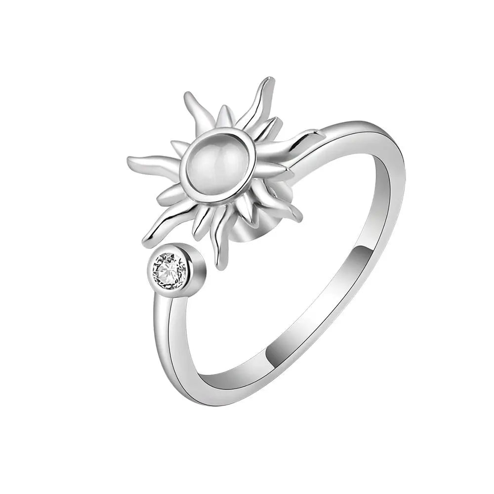 Stainless Steel Spinner Ring – Anti-Stress Sun & Sunflower Design