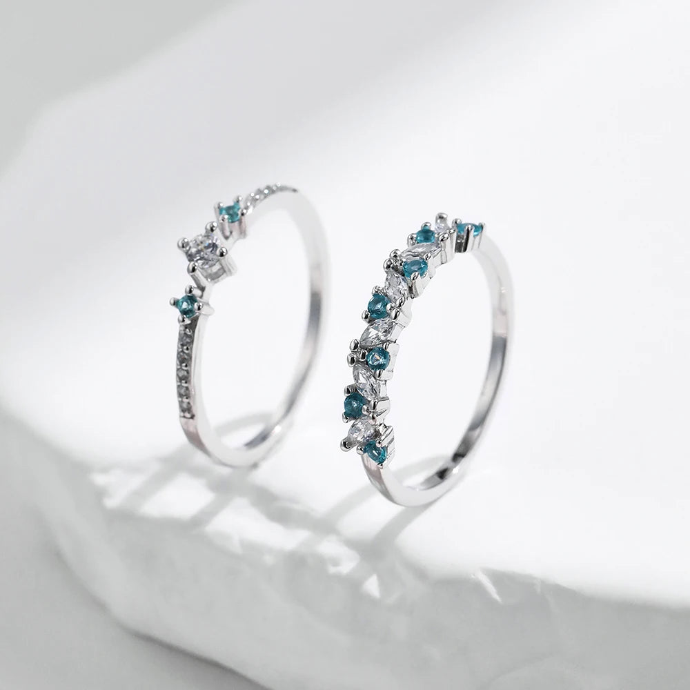 925 Sterling Silver Wedding Band Set – Romantic Blue & White Zircon Rings