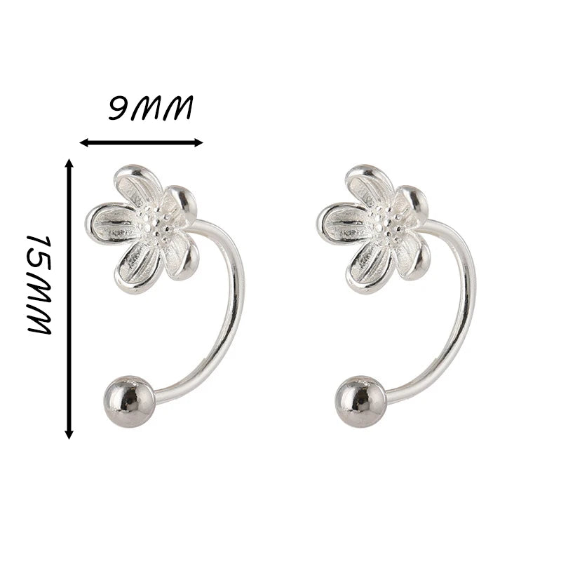 925 Sterling Silver Flower Stud Earrings – Double Piercing Wrap Design