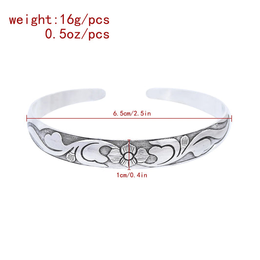 Vintage Kazakh Floral Silver-Plated Cuff Bracelet – Ethnic Boho Style
