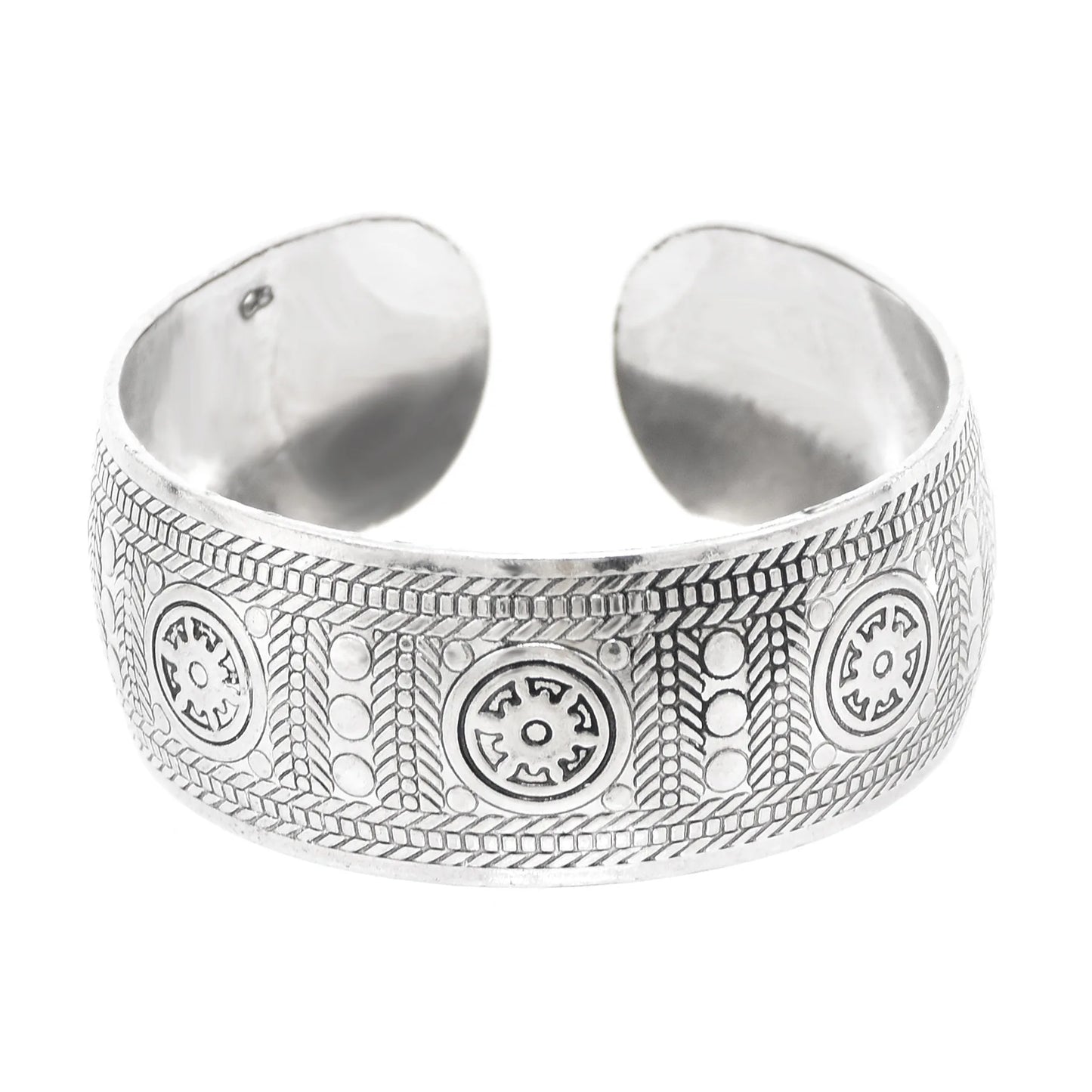 Vintage Floral Tibetan Silver Cuff Bracelet – Adjustable Metal Alloy Bangle for Women