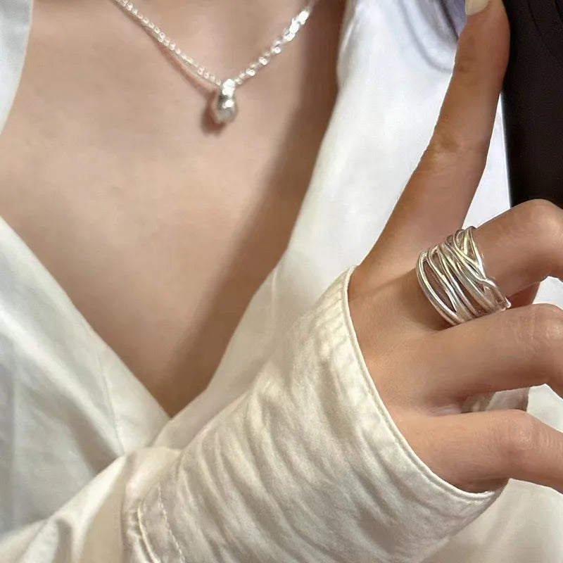 925 Sterling Silver Statement Ring – Wide Overlapping Band Design