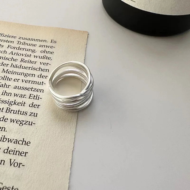 925 Sterling Silver Statement Ring – Wide Overlapping Band Design