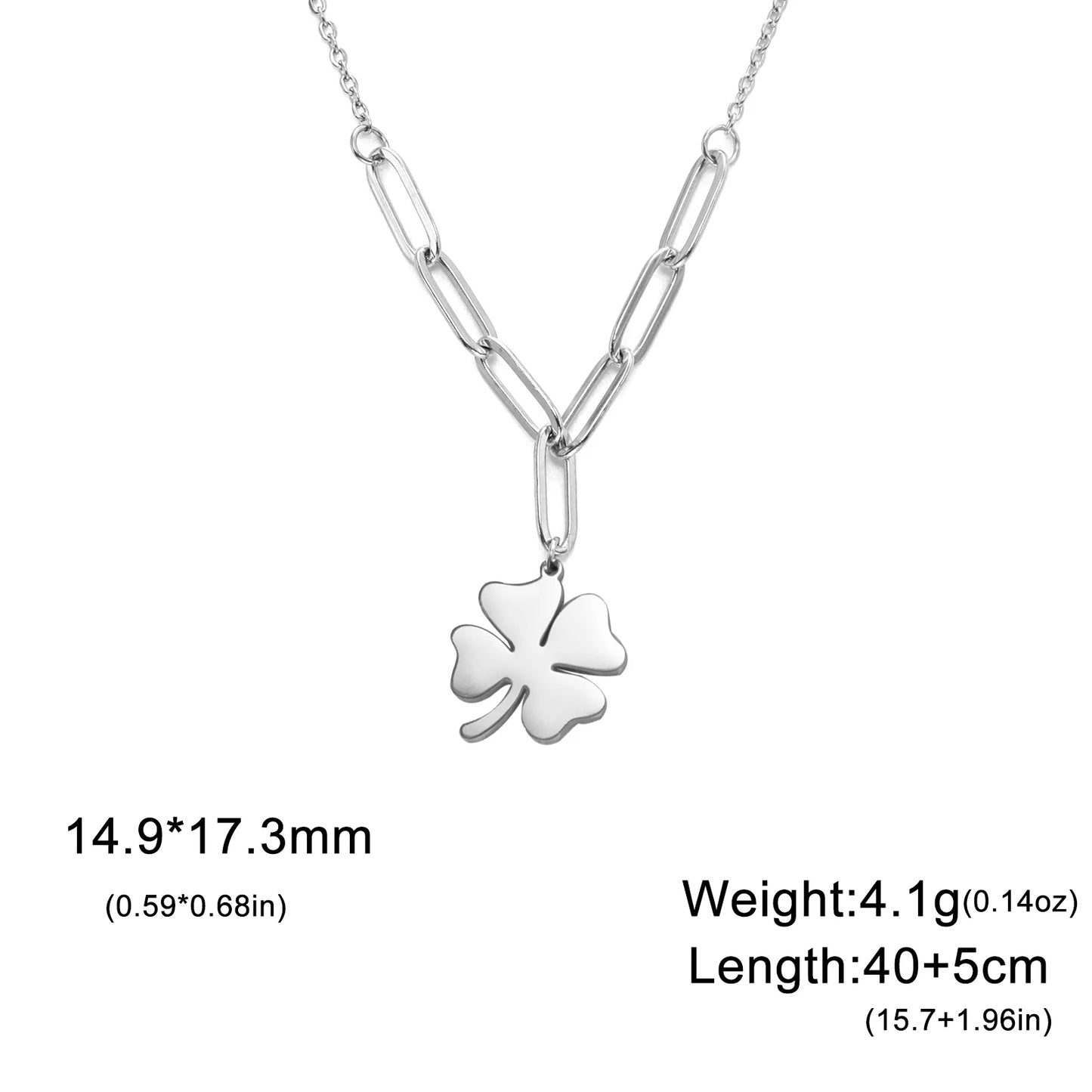Stainless Steel Four-Leaf Clover Pendant Necklace – Lucky Charm Layered Design