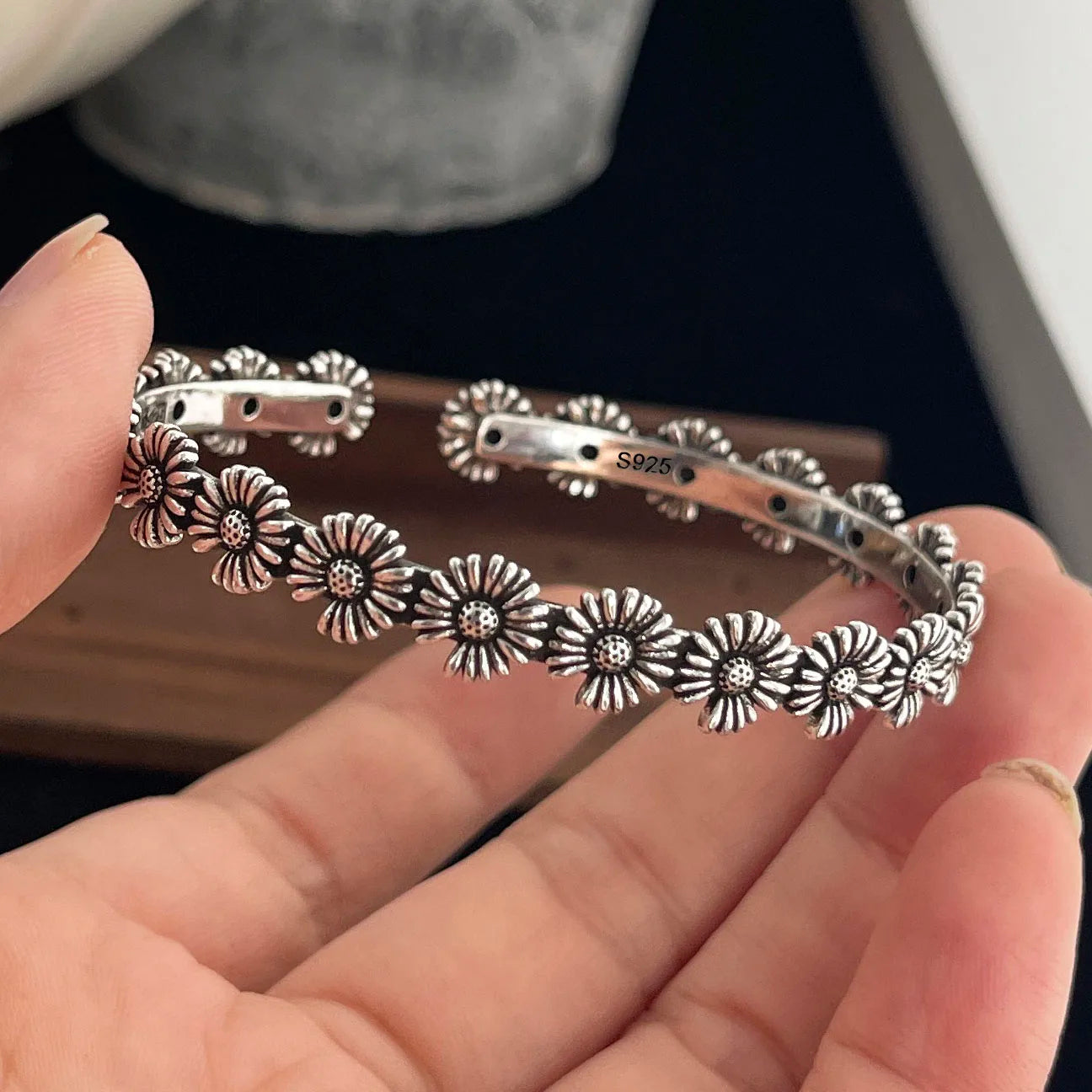 925 Sterling Silver Bohemian Flower & Charm Bracelet Set – Vintage Stackable Design