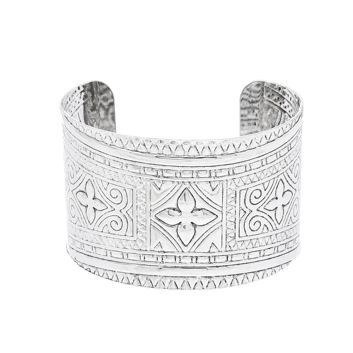 Vintage Floral Tibetan Silver Cuff Bracelet – Adjustable Metal Alloy Bangle for Women