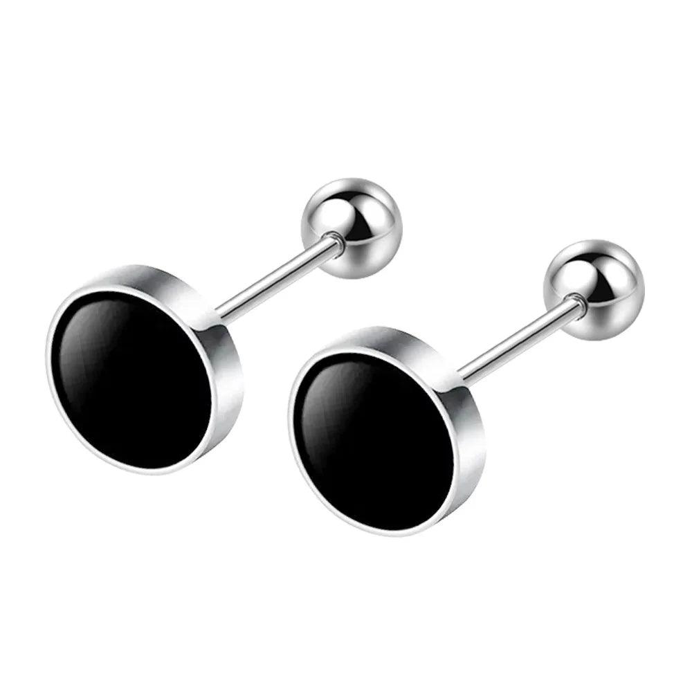 925 Sterling Silver Black Enamel Stud Earring – Minimalist Shape Design