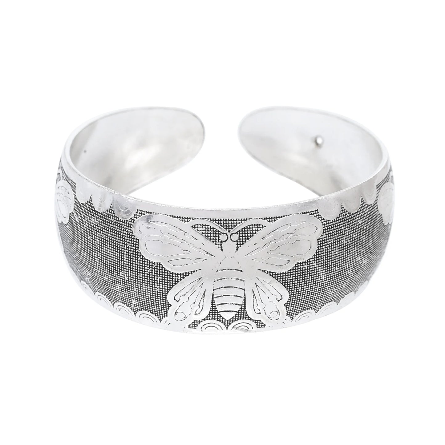 Ethnic Miao Style Butterfly Cuff Bracelet – Silver-Plated Zinc Alloy Bangle for Women