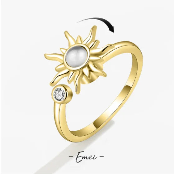 Stainless Steel Spinner Ring – Anti-Stress Sun & Sunflower Design