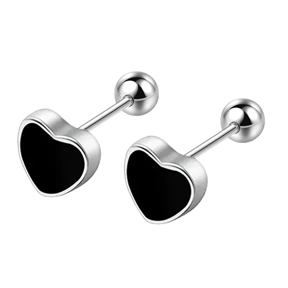 925 Sterling Silver Black Enamel Stud Earring – Minimalist Shape Design