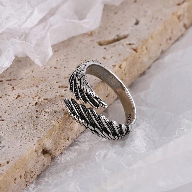 Sterling Silver Feather Wing Adjustable Ring
