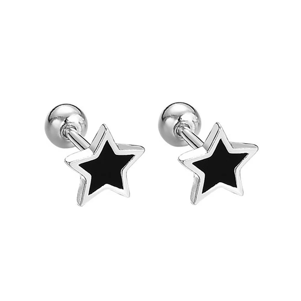 925 Sterling Silver Black Enamel Stud Earring – Minimalist Shape Design