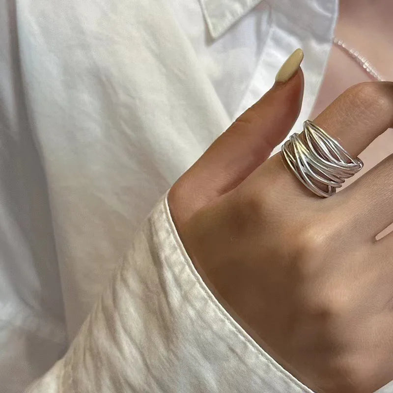 925 Sterling Silver Statement Ring – Wide Overlapping Band Design