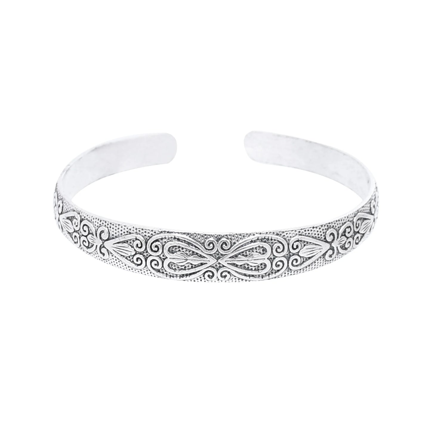 Middle Eastern Style Plant Motif Cuff Bracelet – Silver-Plated Zinc Alloy Bangle for Women