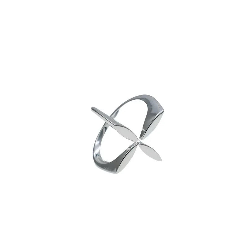 Minimalist Four-Leaf 925 Sterling Silver Statement Ring – Adjustable Modern Design