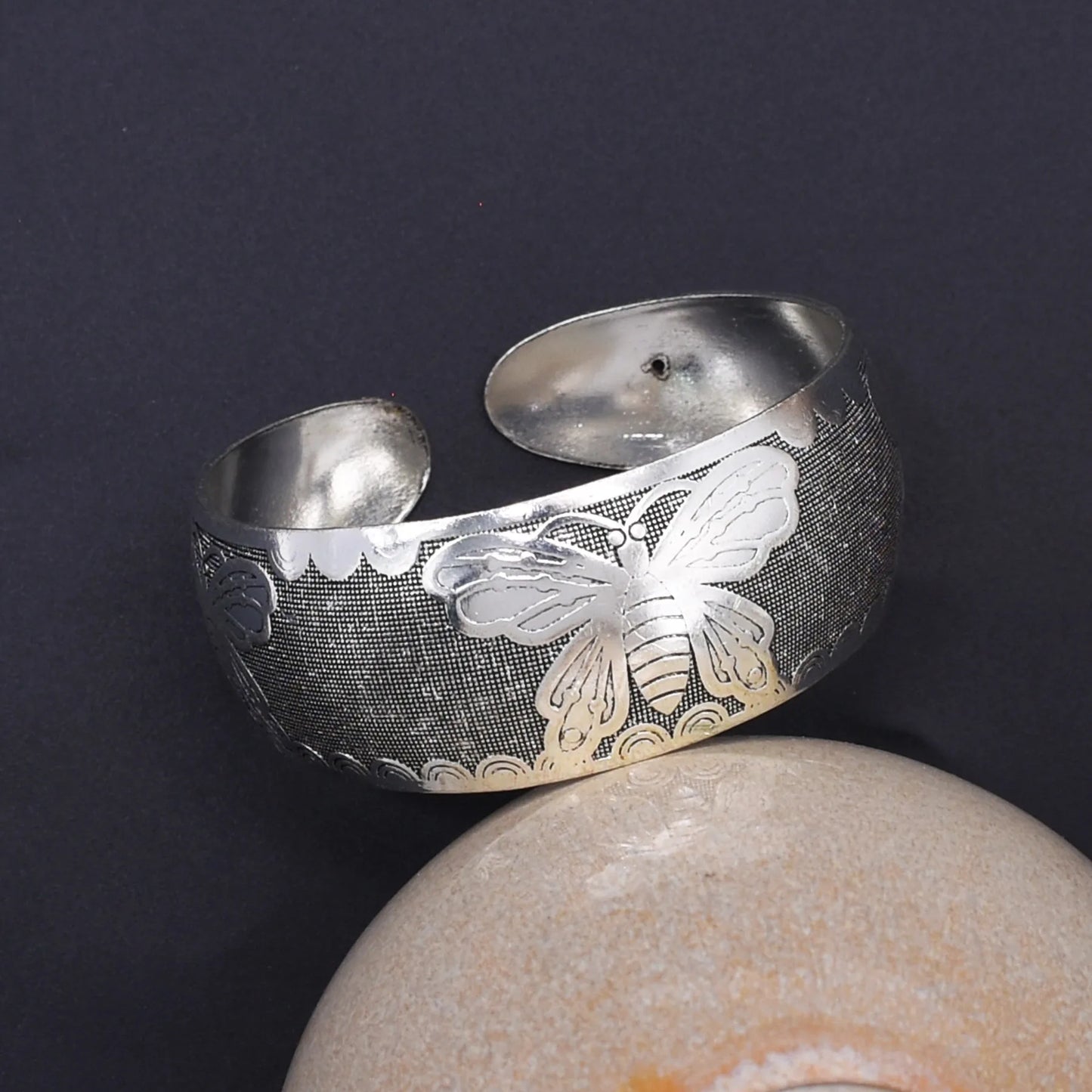 Ethnic Miao Style Butterfly Cuff Bracelet – Silver-Plated Zinc Alloy Bangle for Women