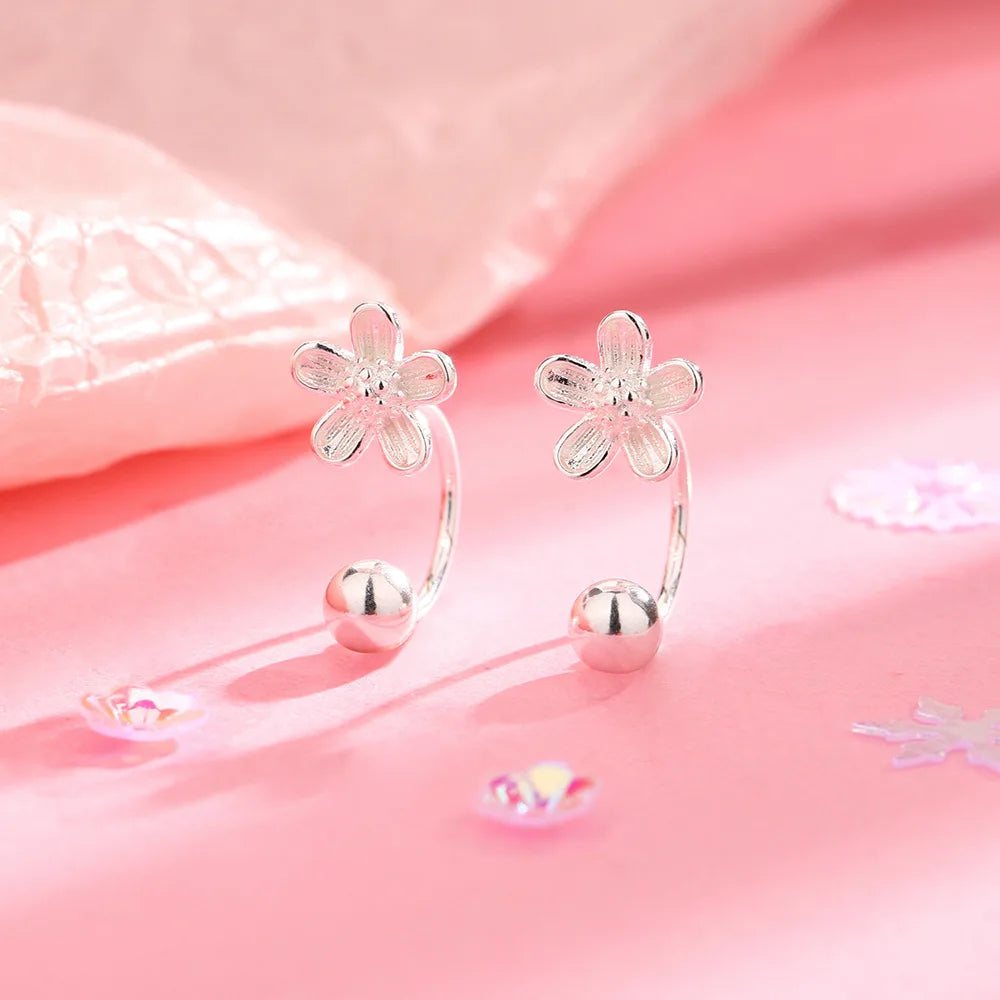 925 Sterling Silver Flower Stud Earrings – Double Piercing Wrap Design