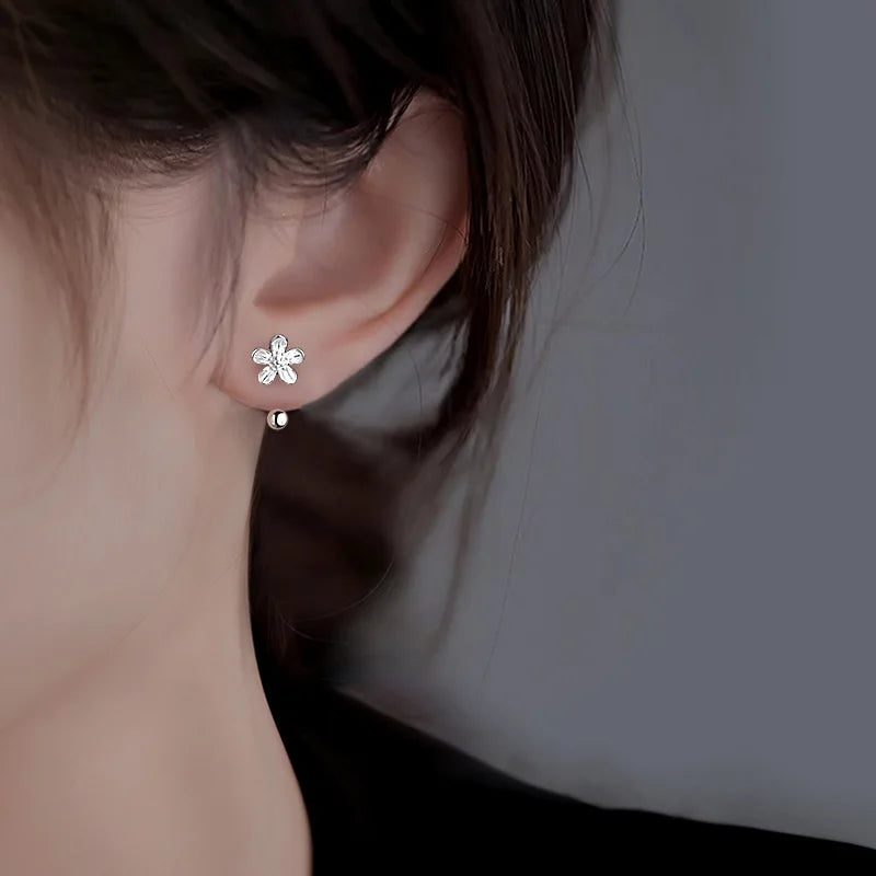 925 Sterling Silver Flower Stud Earrings – Double Piercing Wrap Design