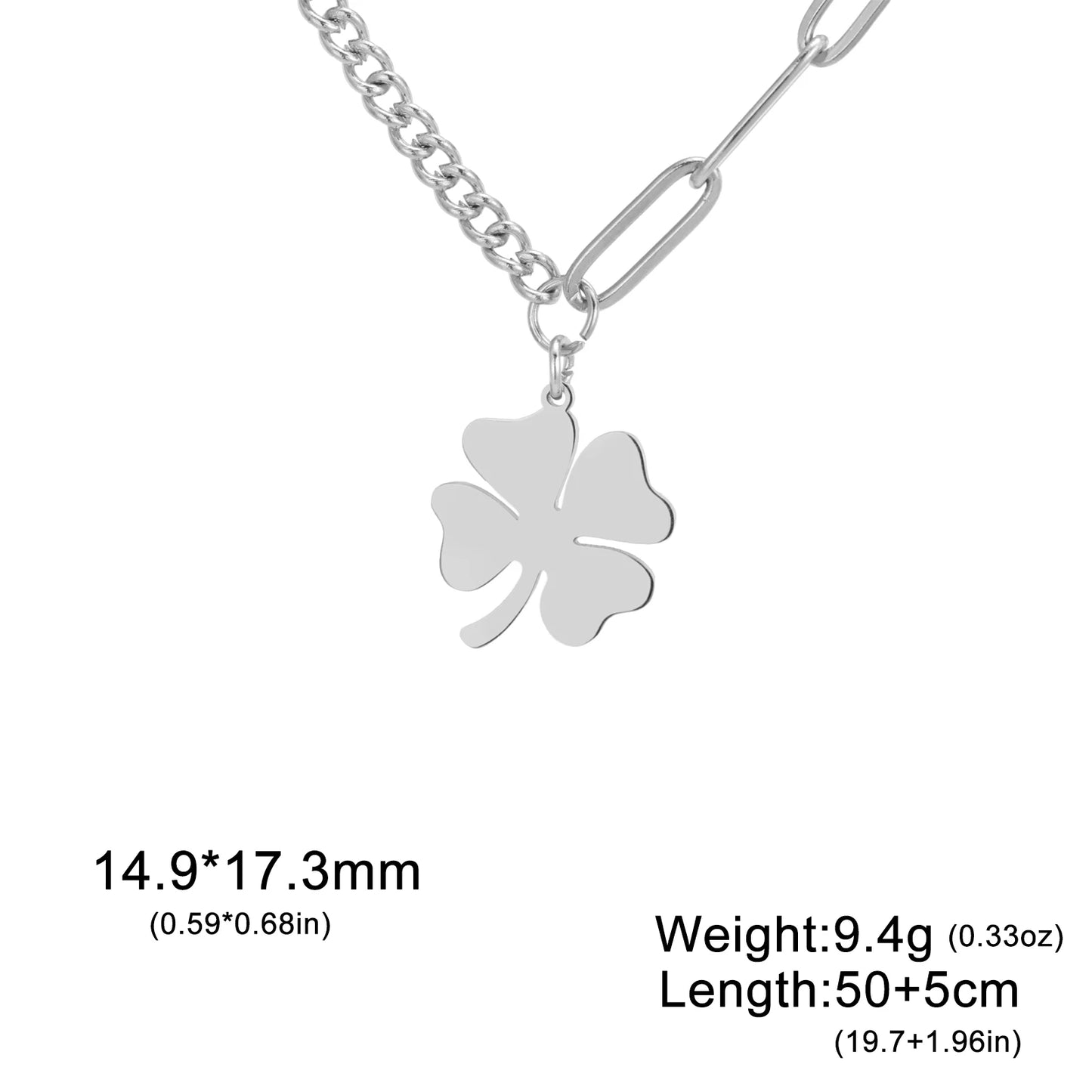 Stainless Steel Four-Leaf Clover Pendant Necklace – Lucky Charm Layered Design