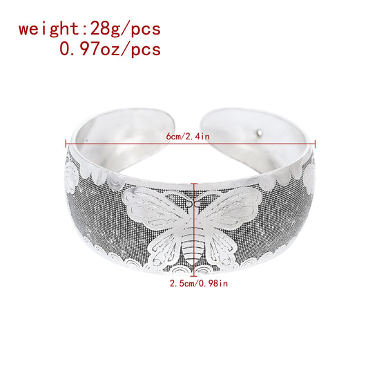 Ethnic Miao Style Butterfly Cuff Bracelet – Silver-Plated Zinc Alloy Bangle for Women