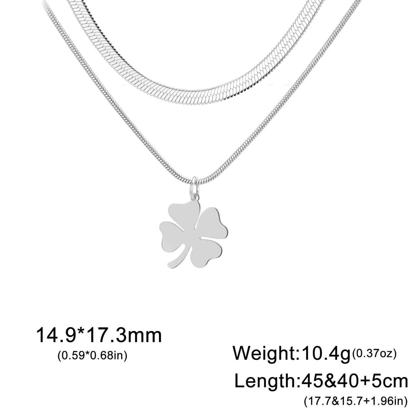 Stainless Steel Four-Leaf Clover Pendant Necklace – Lucky Charm Layered Design