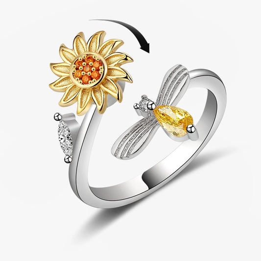 Stainless Steel Spinner Ring – Anti-Stress Sun & Sunflower Design