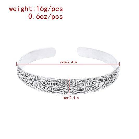 Middle Eastern Style Plant Motif Cuff Bracelet – Silver-Plated Zinc Alloy Bangle for Women