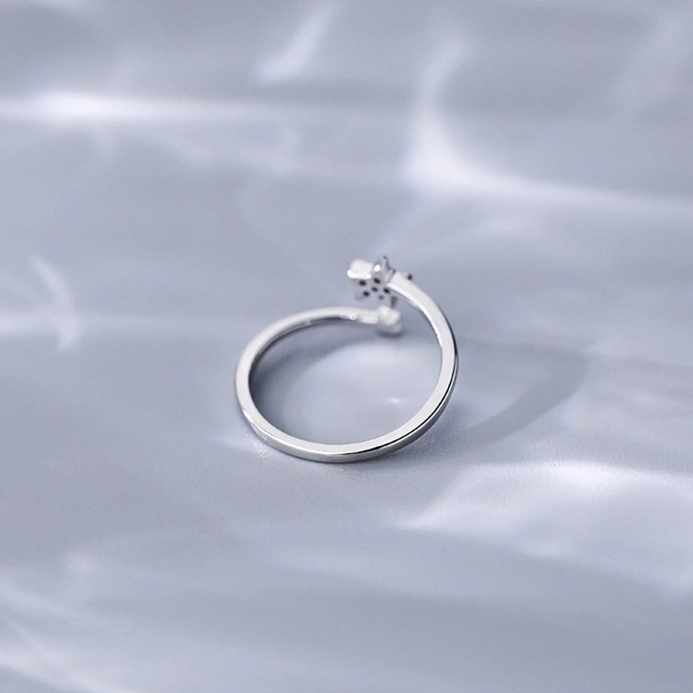 925 Sterling Silver Star Open Ring – Adjustable Zircon Star Ring for Women