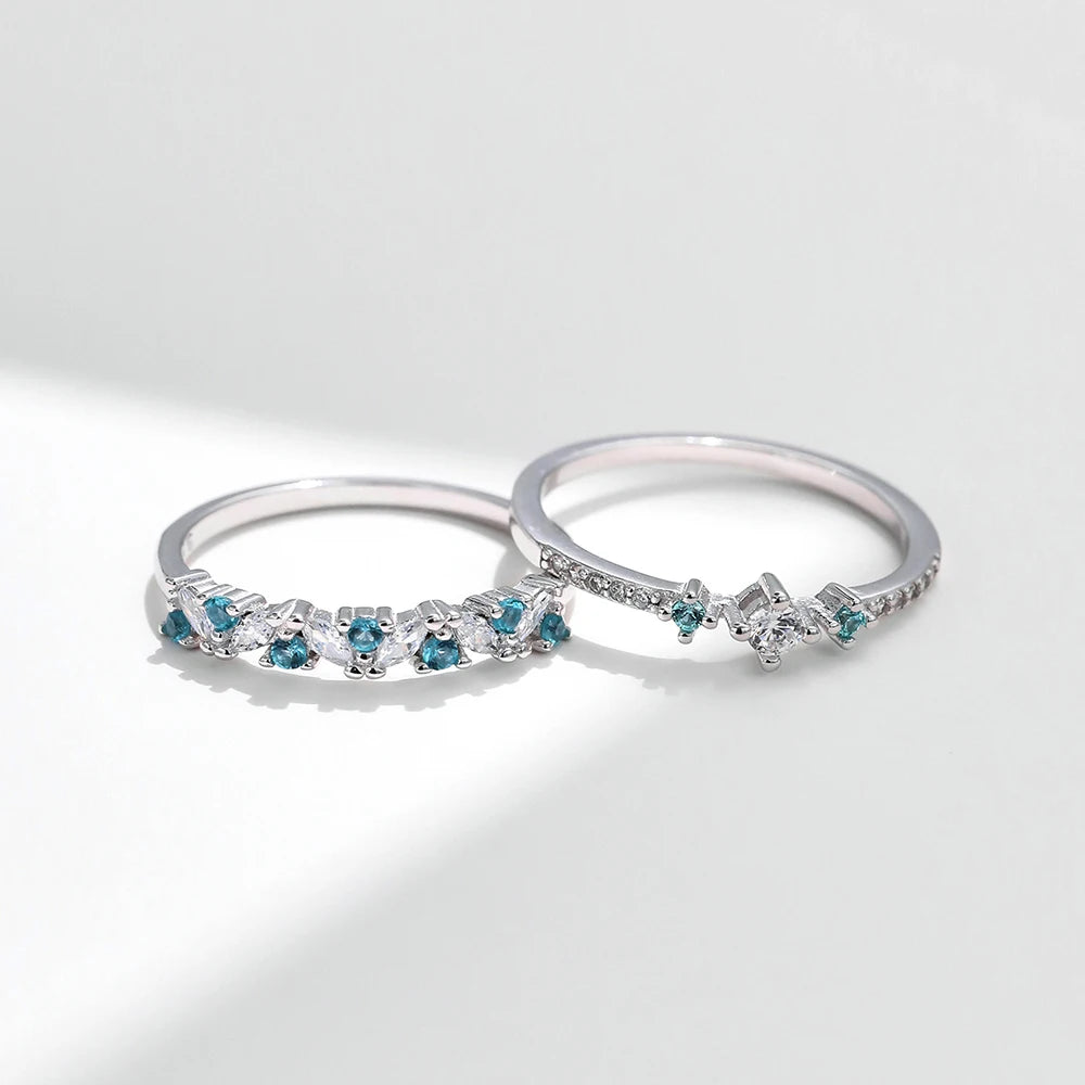 925 Sterling Silver Wedding Band Set – Romantic Blue & White Zircon Rings