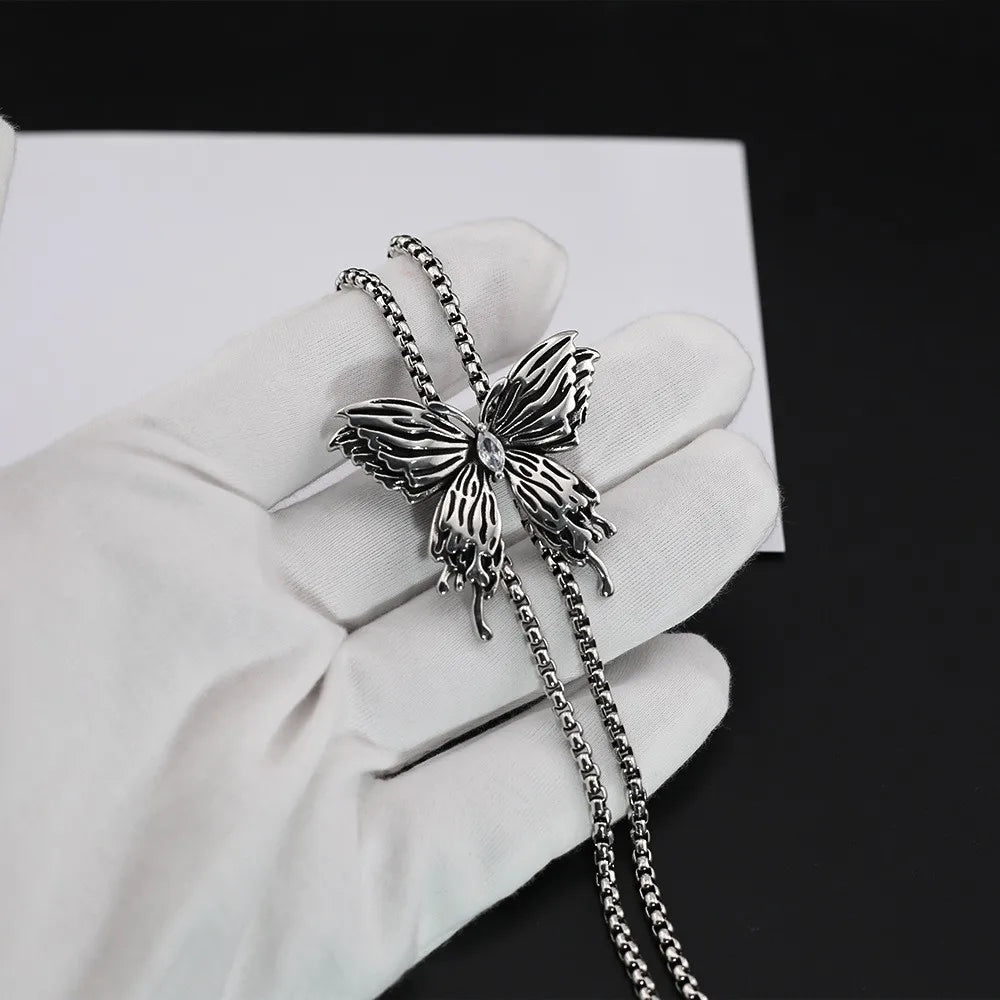 Silver-Plated Butterfly Pendant Necklace – Unisex Adjustable Link Chain