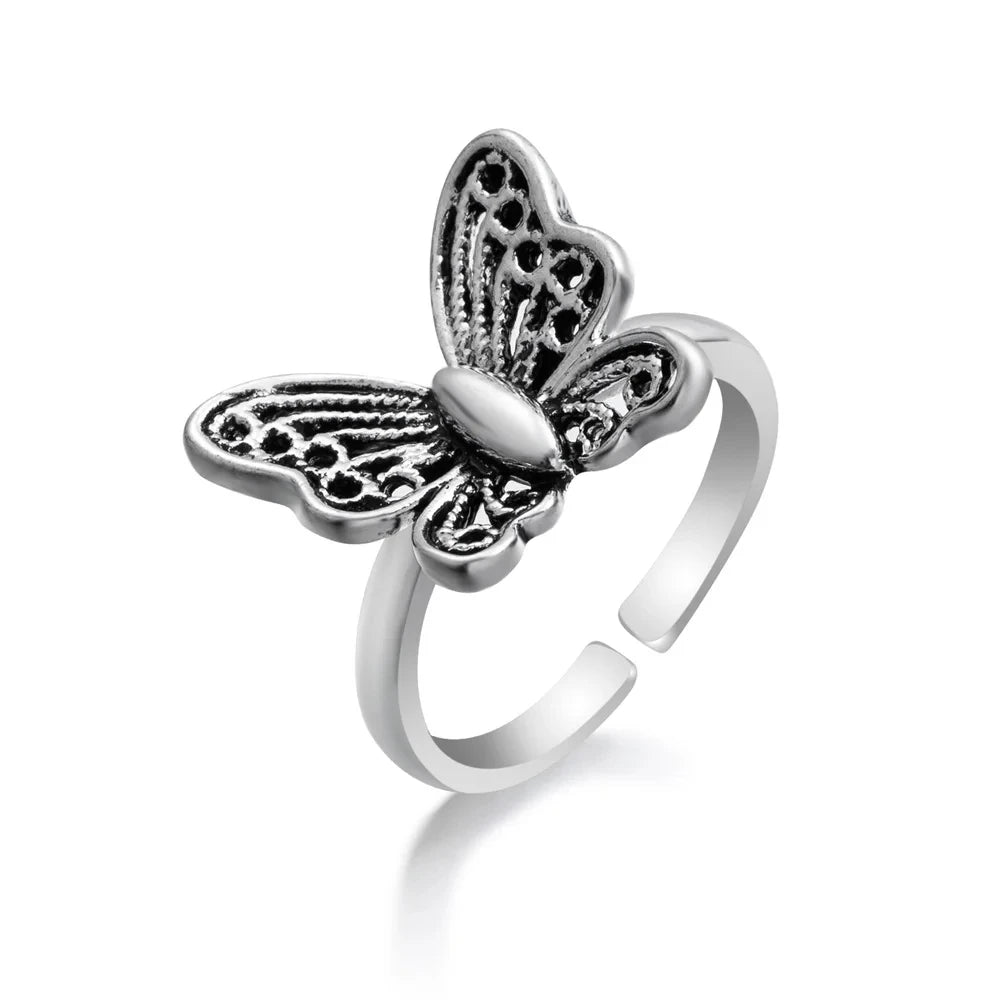 Intricately detailed silver butterfly design adjustable ring for women and men.