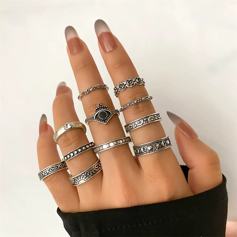 Vintage Punk Alloy Ring Sets for Women & Men – Unique Boho & Gothic Designs