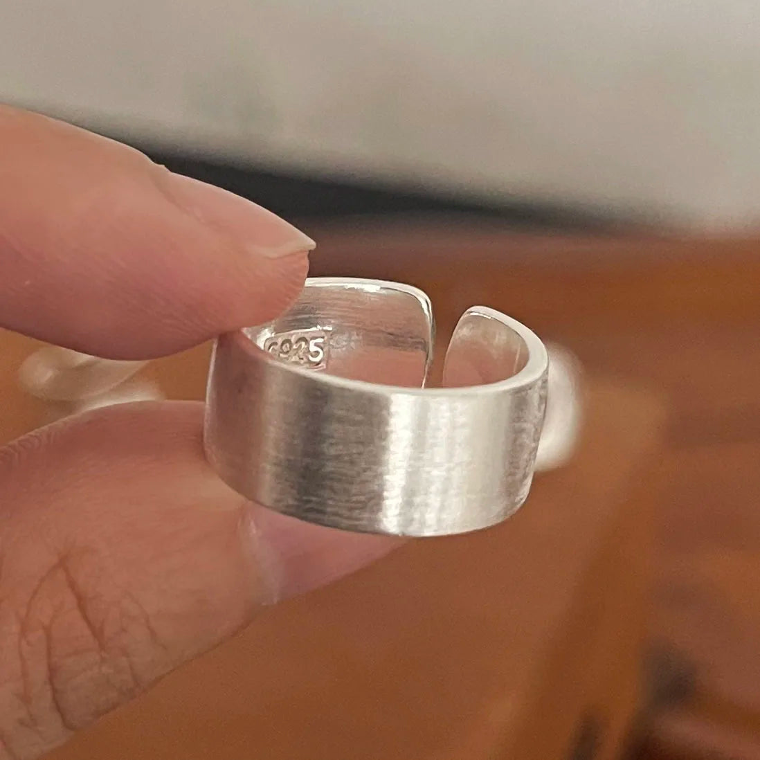 925 Sterling Silver Adjustable Cocktail Ring – Irregular Minimalist Design for Women