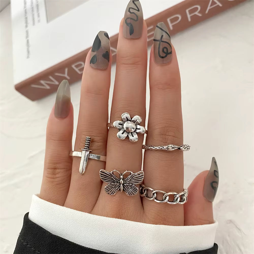 Vintage Punk Alloy Ring Sets for Women & Men – Unique Boho & Gothic Designs