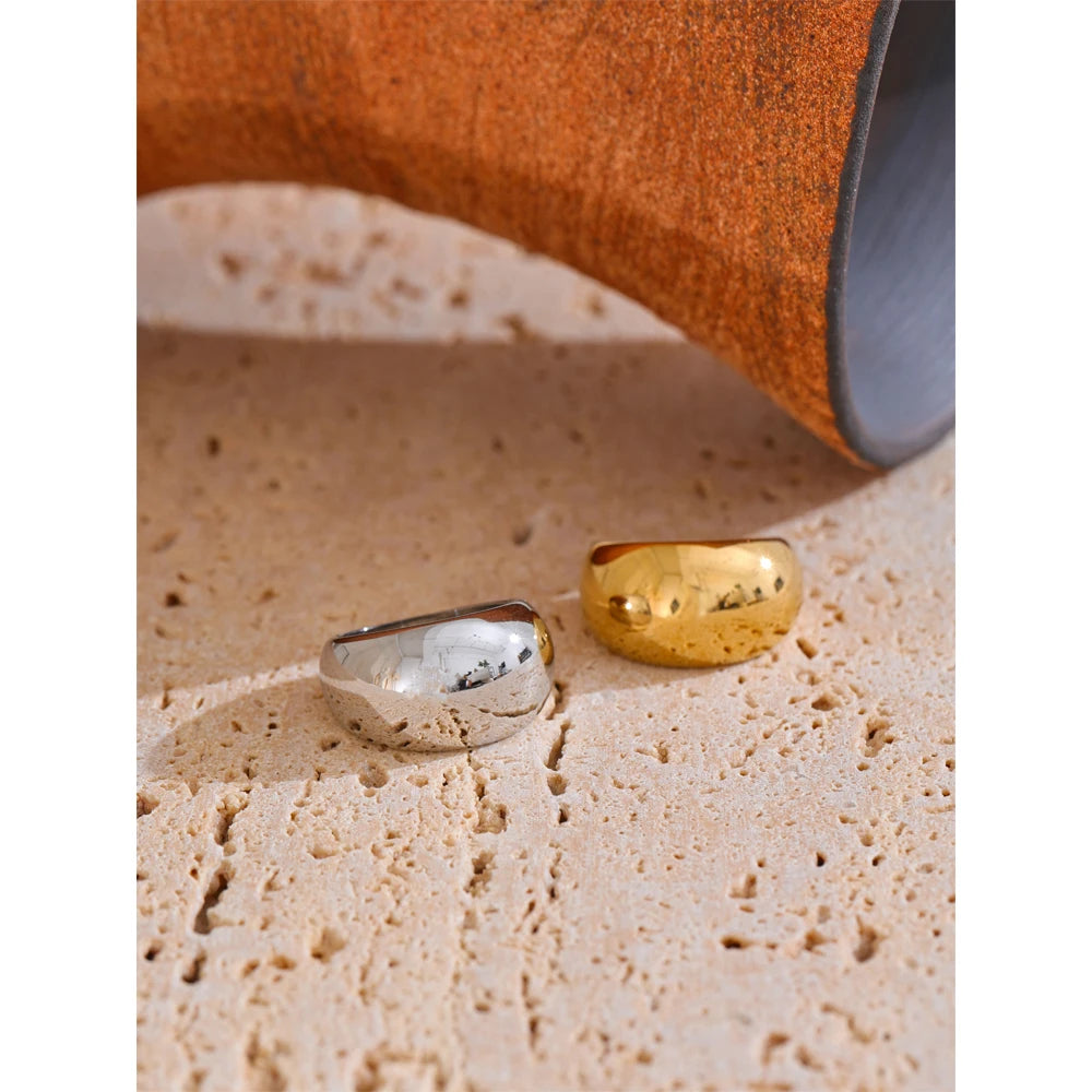 Stainless Steel Dome Statement Ring – Silver & Gold Finish