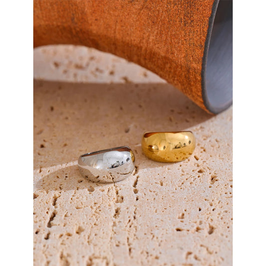 Stainless Steel Dome Statement Ring – Silver & Gold Finish