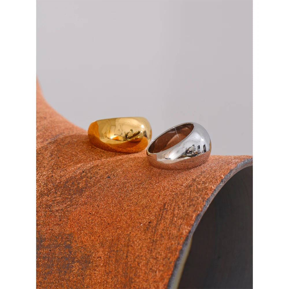 Stainless Steel Dome Statement Ring – Silver & Gold Finish